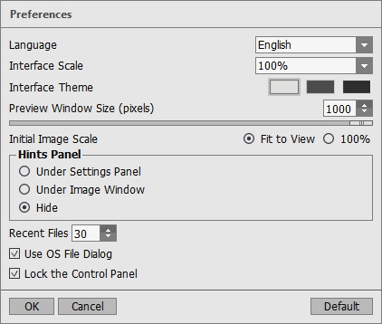 Preferences window